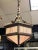 Antique Hexagonal Shaped Bronze and Slag Glass Chandelier For Sale - Image 10 of 12