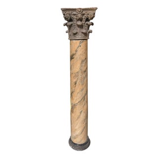 Antique Roman Corinthian Column in Faux Marble Painted Wood For Sale