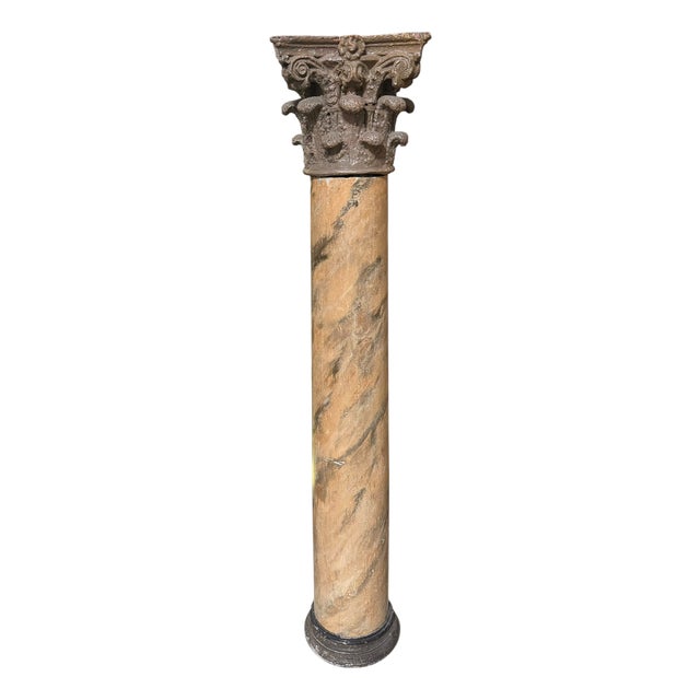 Antique Roman Corinthian Column in Faux Marble Painted Wood For Sale