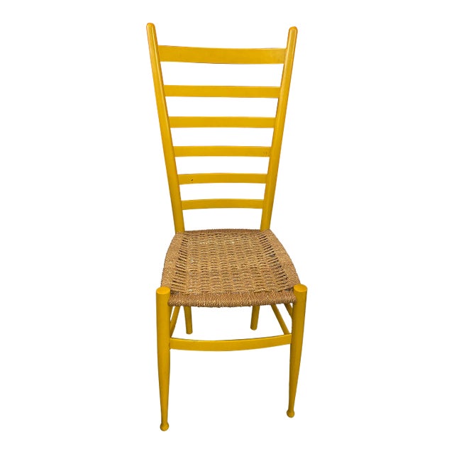 1960s Gio Ponti Style Single Woven Seat Ladder Back Chair For Sale