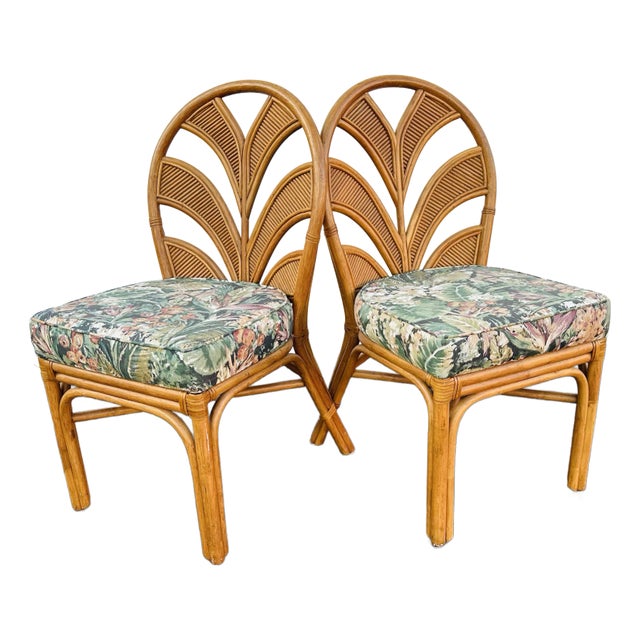 Vintage Pencil Reed Rattan Dining Chairs - A Pair For Sale