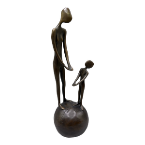 1990s Bronze Figural Woman and Child on Planet Earth Sculpture by John Kennedy