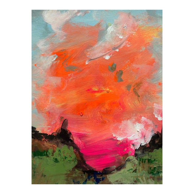 The Sky That Night - Original Abstract Landscape Painting on Paper, Framed by Artist Heather Dawn Batchelor For Sale