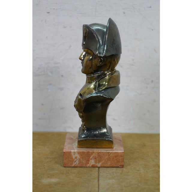 Cast Spelter Metal Bust of Napoleon Library Statue Paperweight Marble Base 7" For Sale - Image 6 of 12
