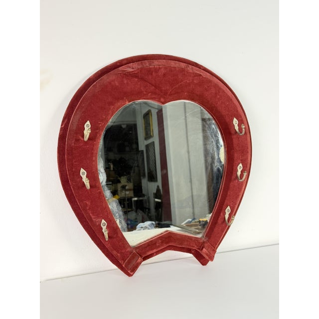 Red Velvet Horseshoe Wall Mirror, 1950s For Sale - Image 4 of 10
