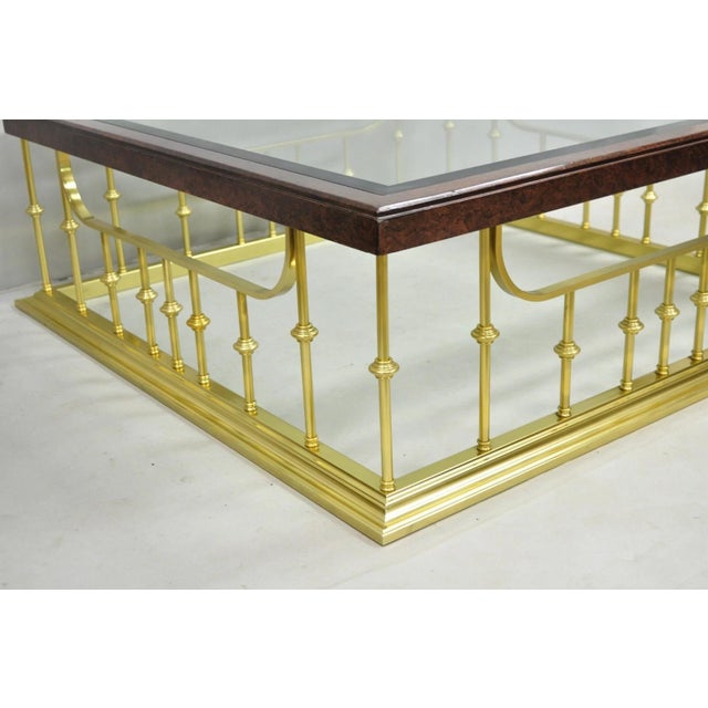 Vintage Erwin Lambeth Burl Walnut Brass Fireplace Fender Square Coffee Table For Sale - Image 12 of 12