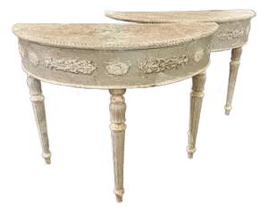 Pair of Italian Neo-Classical Carved and Painted Console Tables