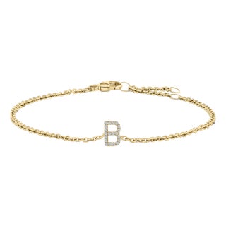 10K Yellow Gold Diamond Accent "B" Initial Charm and Link Bracelet For Sale
