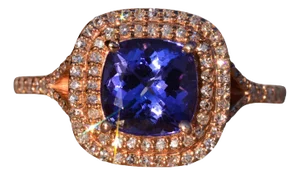The 80th Avenue: Effy Signed Square Cushion Cut Tanzanite and Diamond Double Halo Ring in Rose Gold