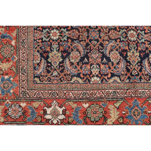 Mid 20th Century Antique Persian Sultanabad/Mahal Rug in Blue Background & Rust/Red Border For Sale - Image 11 of 13
