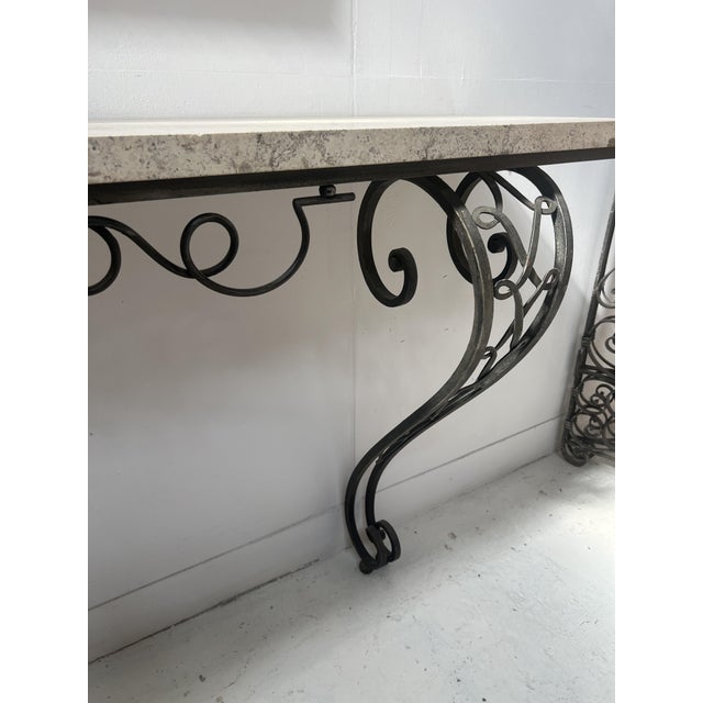 Art Deco Style Console Table in Hammered Wrought Iron, 1900s For Sale - Image 4 of 14