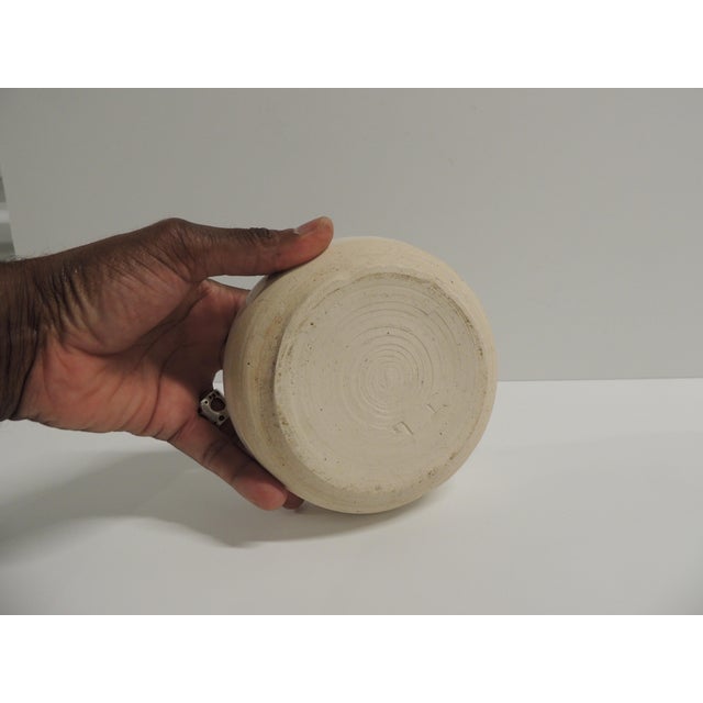 Mid-Century Modern MCM Beige Round Glazed Art Pottery Vase #1 For Sale - Image 3 of 5