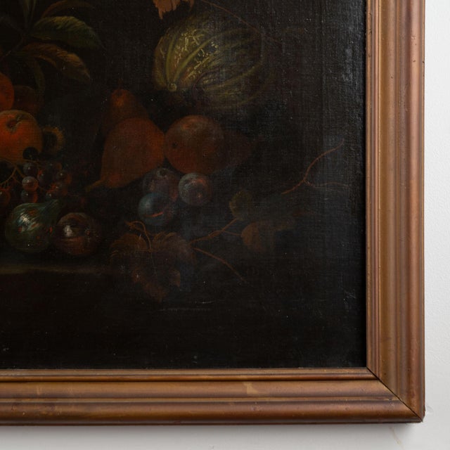 Brown 19th Century Italian Still Life Oil on Canvas Painting With Fruits and Bird For Sale - Image 8 of 9