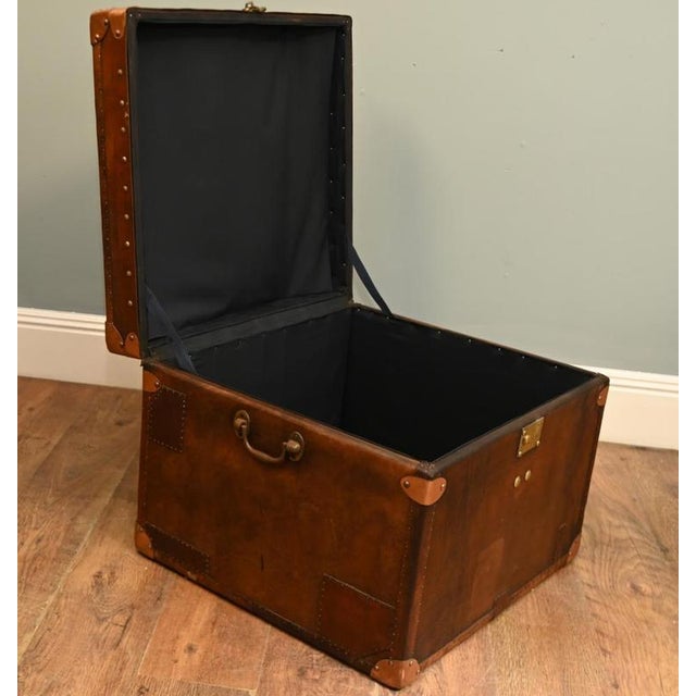 Vintage Leather Steamer Campaign Chest For Sale - Image 4 of 8