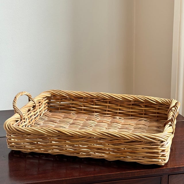 Large French Country-Style Handwoven Wicker Basket Tray For Sale In Baltimore - Image 6 of 12