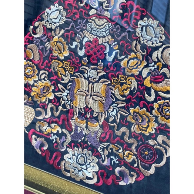 Oriental Chinese Embroidery Flower Framed Wall Decor For Sale - Image 4 of 8
