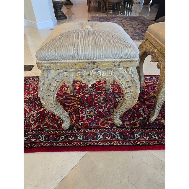 Baroque Italian Baroque Style Giltwood Benches/ Stools - A Pair For Sale - Image 3 of 14