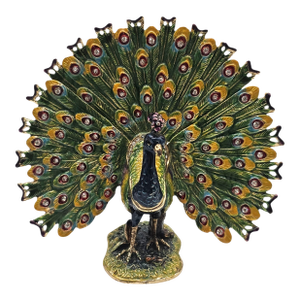 Enameled Jeweled Peacock Hinged Trinket Box