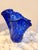1990s Vintage MCM Murano Style Cobalt Blue Swirl Pattern Ruffled Rim Art Glass Vase For Sale - Image 5 of 6