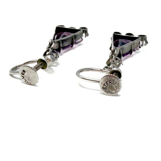 Art Deco Silver, Purple Triangular Glass and Paste Necklace and Earrings, 1920s, Set of 2 For Sale - Image 16 of 17