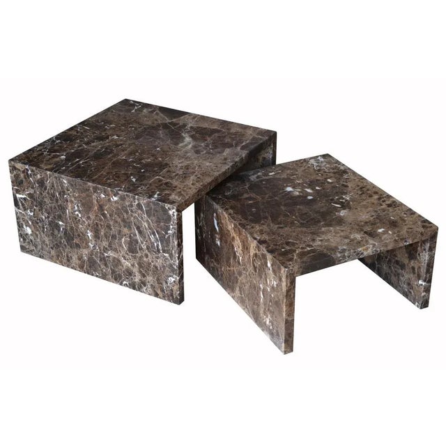 Italian Brown Emperador Marble Coffee Table from Cupioli Living, Set of 2 For Sale - Image 6 of 6