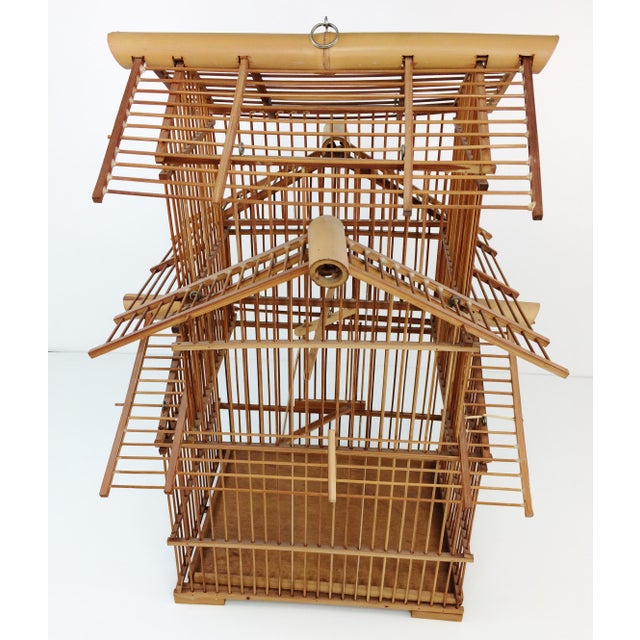 Vintage Bamboo Wood 3 Tier Pagoda Style Bird Cage Chairish