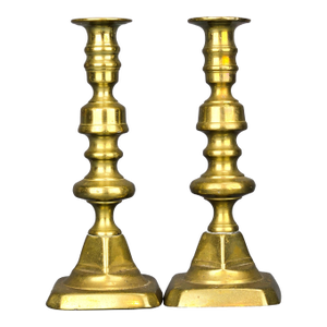 Pair of 19th Century England Brass Push Up Candlestick Holders