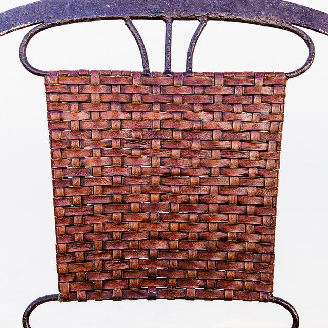 Vintage Iron and Leather Strap Horseshoe Back Curule Accent Chairs For Sale - Image 4 of 15