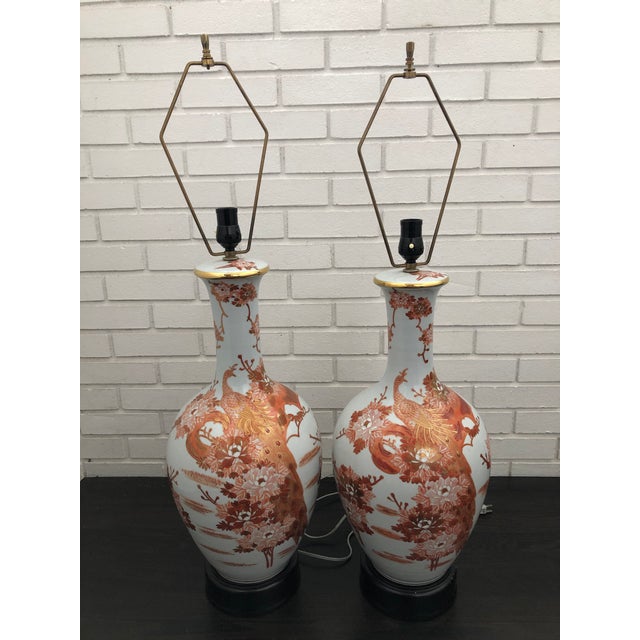 1960s Mid Century Japanese Peacock Kutani Lamps a Pair Chairish