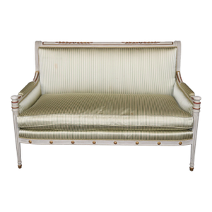 Fine Paint Decorated Gilt Over Red Bole Green Silk Maison Jansen Attr. Settee