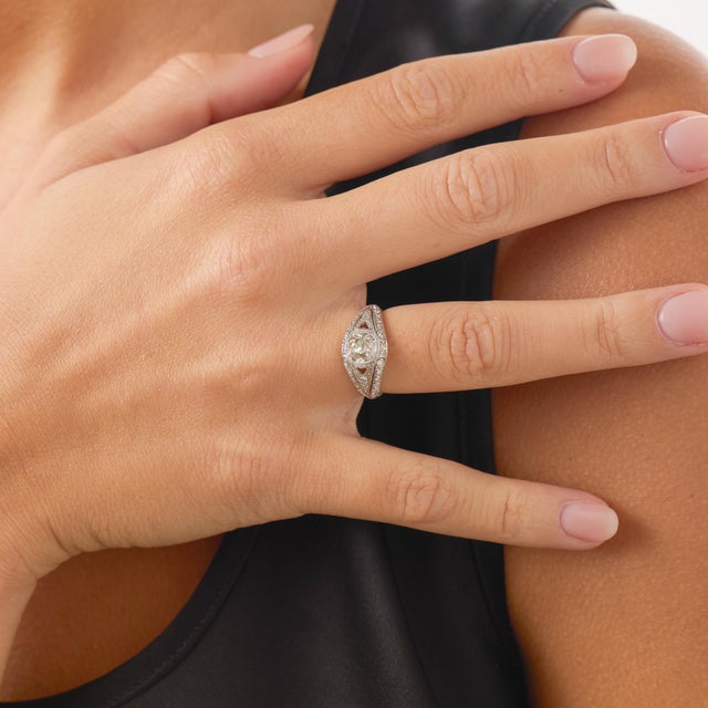 1920s 1920s Art Deco Inspired Gia 1.24 Carat Old Mine Cut Diamond Platinum Engagement Ring, Size 5.5 For Sale - Image 5 of 8