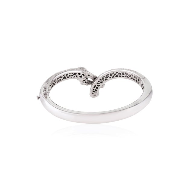 Art Deco 6.51 CTW Cluster Diamond Panther Bangle With Emerald Eyes in 14k Gold For Sale - Image 9 of 16