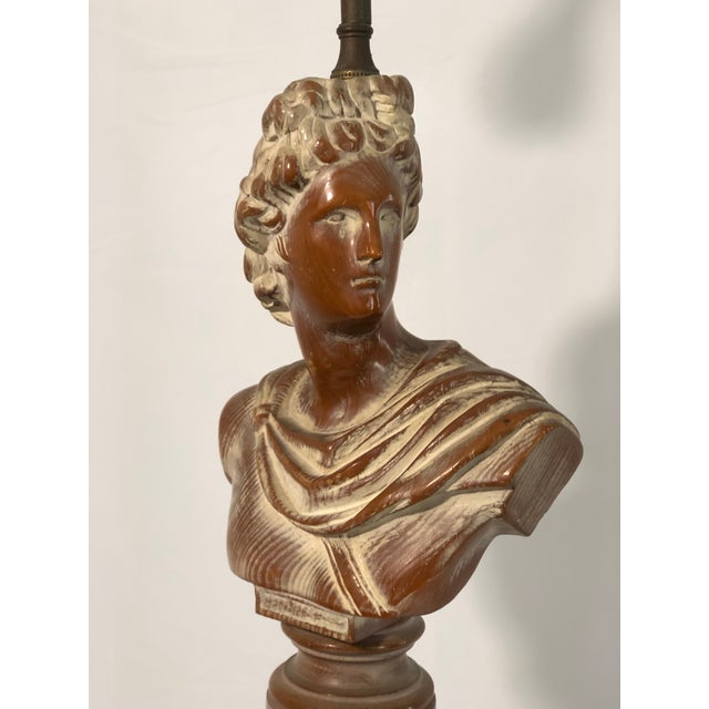 1940s Cerused Oak Neoclassical Bust Lamps - a Pair For Sale - Image 9 of 10