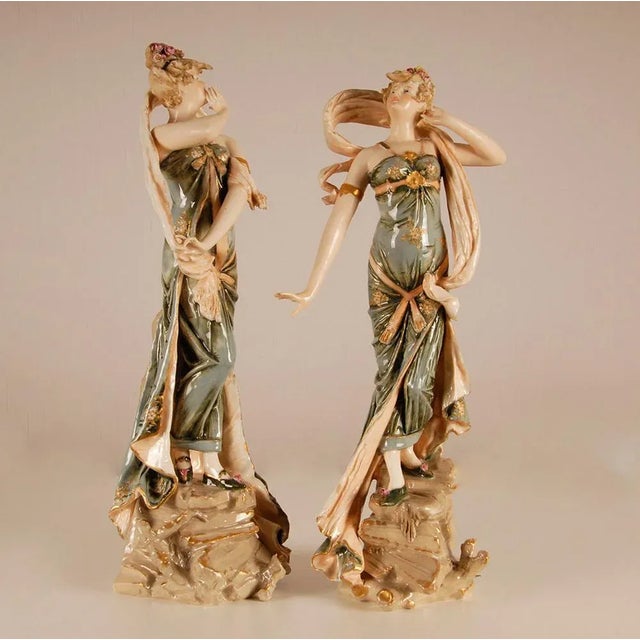 Austrian Art Nouveau Porcelain Figures, Set of 2 For Sale - Image 9 of 11