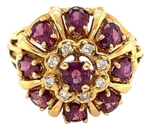 Franklin Mint Rubies & Diamonds 18k Yellow Gold Harem Ring Size 11