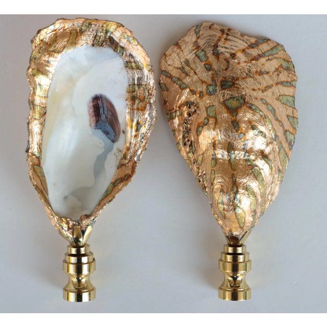 Surf Gilded Oyster Shell Lamp Finials For Sale - Image 4 of 4