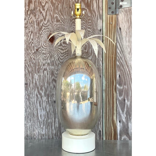 Metal Vintage Coastal Mercury Palm Lamp For Sale - Image 7 of 8