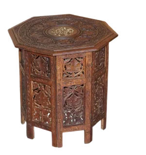 Antique Hand Carved Hardwood Octagonal Side Table