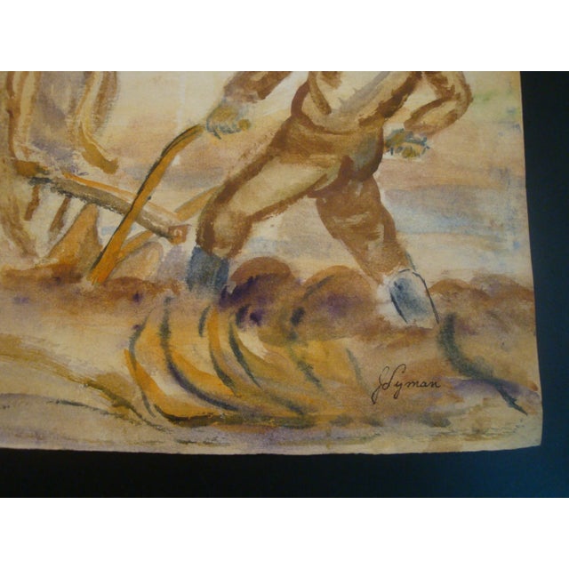 Mid 20th Century 1940s Watercolor Painting Farm Landscape Wpa Style For Sale - Image 5 of 6
