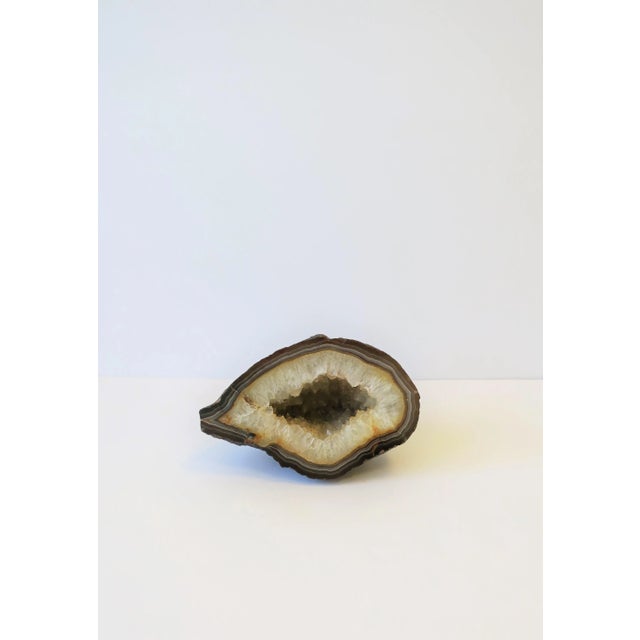 Agate Geode White and Brown Natural Sculpture For Sale - Image 4 of 9