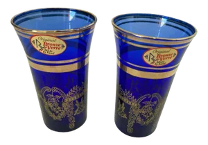 Italian Moorish Royal Blue and Gold Crystal Drinking Glasses
