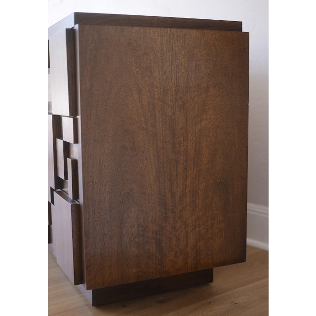 1970s MCM Lane Brutalist Staccato Lowboy Dresser & Mirror Set For Sale - Image 5 of 18