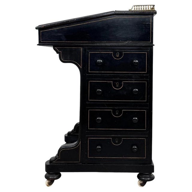 Antique English Ebonised Davenport Desk with Red Leather, 1800s For Sale - Image 11 of 14
