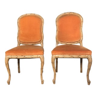 Carved Palm Beach Style Dining Side Chairs- a Pair For Sale