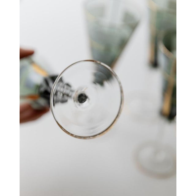 Vintage Italian Blue Murano Glass Liqueur Decanter Glasses with Hand Painted Gilt Details, 1950s, Set of 5 For Sale - Image 14 of 15