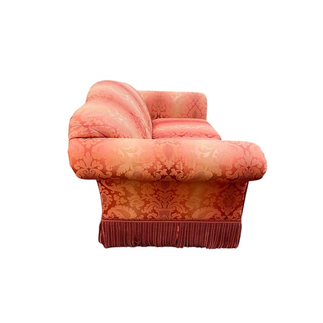 Kravet Kravet Furniture Coral Silk Damask Camelback Loveseat With Bullion Fringe For Sale - Image 4 of 14