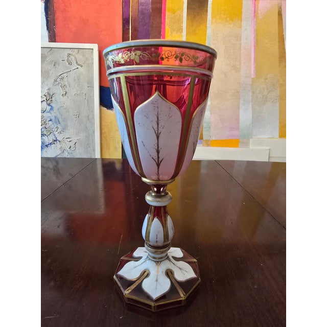 A superb quality antique moser bohemian glass ( over 150 years old guaranteed ) tall pink goblet. Having natural organic...