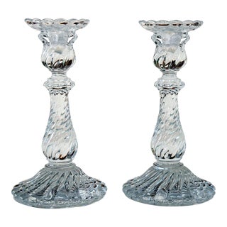 Vintage 1960s Baccarat Bambous Swirl Molded Heavy Crystal Candlesticks - a Pair For Sale