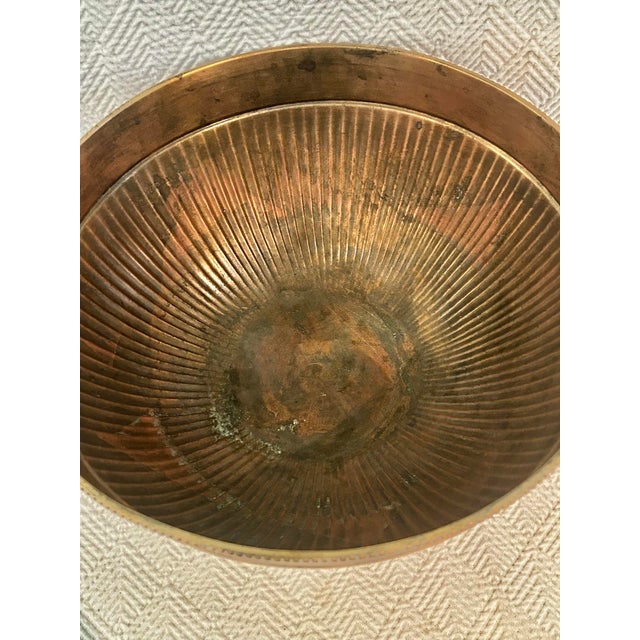 Vintage Antique Finish Brass 12.5” Pedestal Centerpiece Bowl With Stag Deer Head Handles For Sale - Image 11 of 11