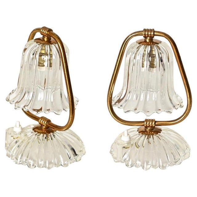 Murano Glass Bell and Brass Table Lamps from Barovier, Italy, 1940s, Set of 2 For Sale - Image 16 of 16